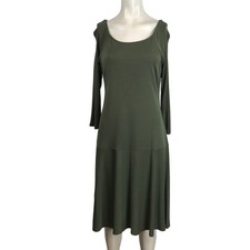 Lauren Ralph Lauren Olive Green Midi Dress 3/4 Sleeve Drop Waist Size M