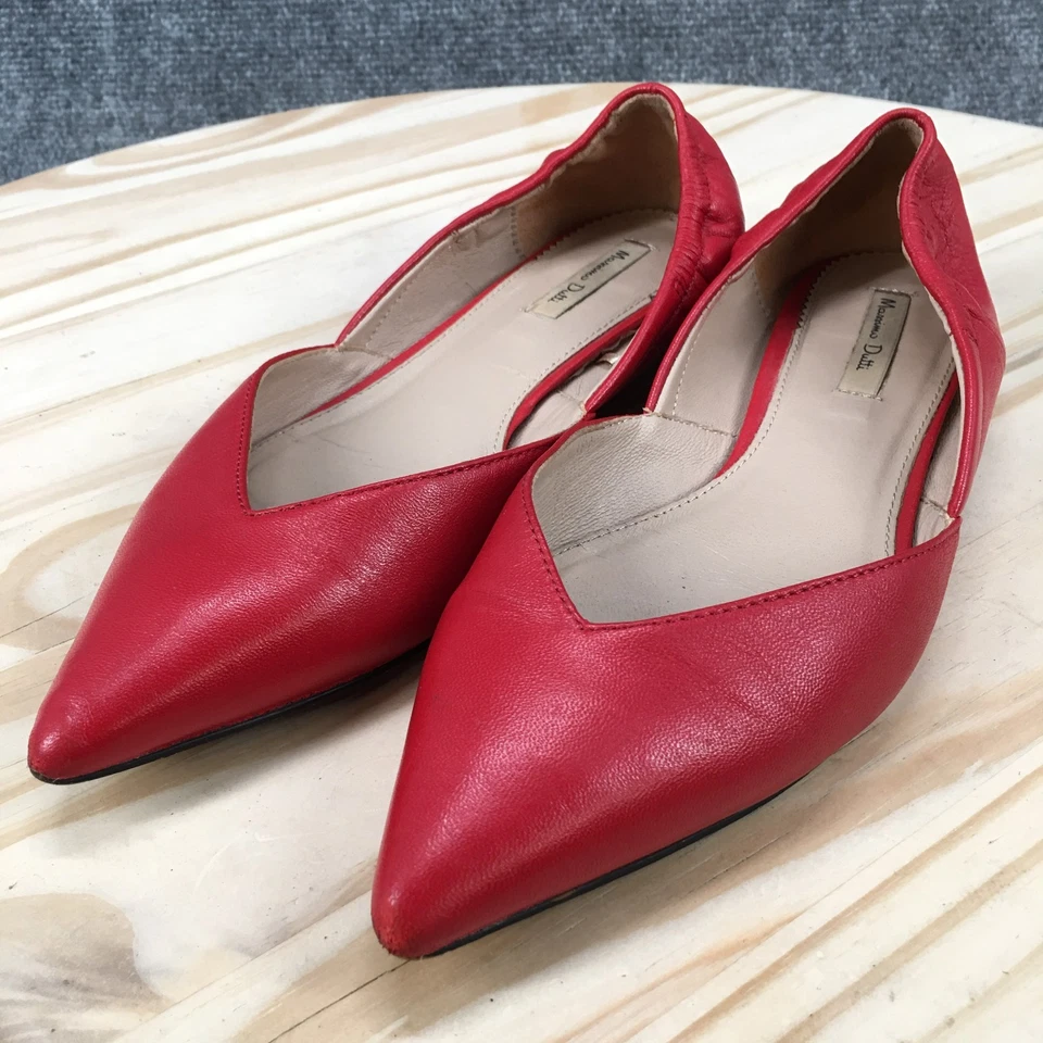 Massimo Dutti Shoes Womens 37 Classic Slip On Pointed Ballet Flats Red Leather - Image 3 of 4