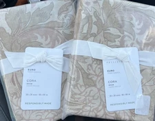 Pottery Barn Cora Cotton Euro Shams – Neutral – Set of 2 – New
