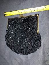 Carolyne Barton Black Beaded small clutch/ Purse w/ Gold tone Chain 3938