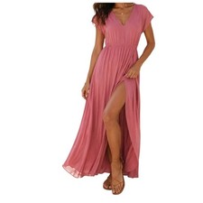 Lulus Lost in Paradise Rose Pink V-Neck High Slit Maxi Dress Womens M