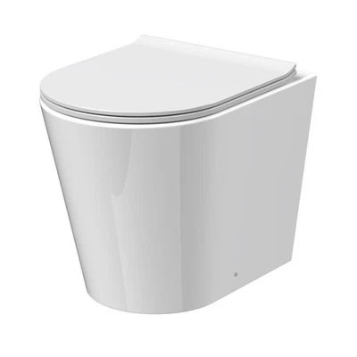 Nuie Round Rimless Back to Wall Toilet Pan & Soft Close Sandwich Seat Bathroom