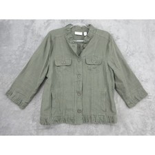 Chicos Jacket Women 2 US Large Linen Utility Coastal Boho Pockets Relaxed Resort