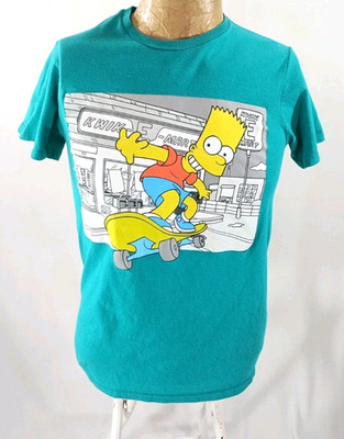 Bart Simpson Skateboard T-Shirt Adult Small Teal Kwik-E-Mart Cotton The Simpsons