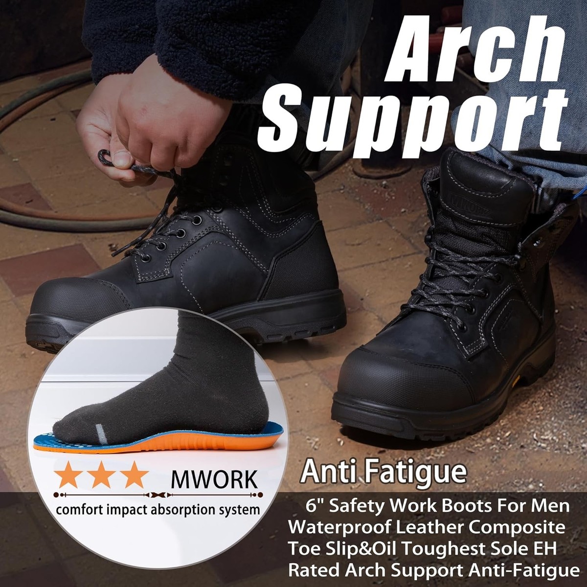 Clitenk Mens Safety Toe Work Boots ASTM F2412-11 F2413-11 Black Size 13 EH Rated Unisex Hytest HYTEST 13810 Unisex, Black, Steel Toe, EH, Mt  main image 4