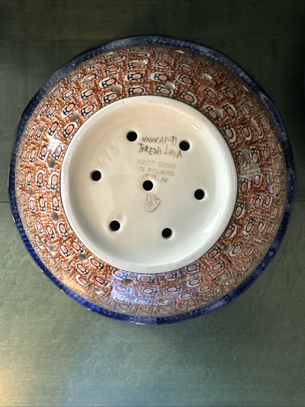 XL Polish Pottery Boleslawiec Fruit Bowl w/ Platter. Unikat: Artist T. Liana.VTG