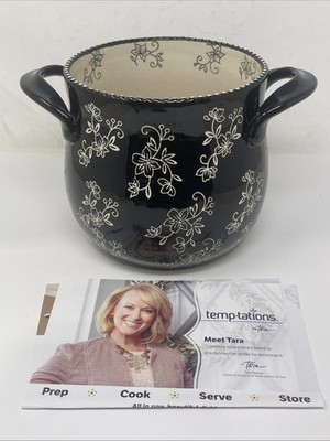 Temptations by Tara Black Floral Lace Crock Soup Pot Utensil Holder, 9 , New