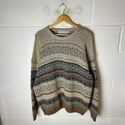 Vintage Antartex Pullover Herren XL Beige Wolle Seide Fairisle Nordic Strick Grobstrick