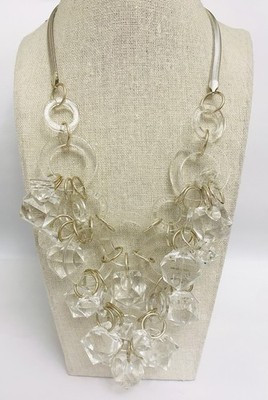Robert Rose Chunky Cluster Necklace Large Clear Lucite Faceted Beads And Rings