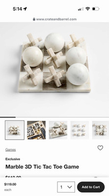Crate & Barrel Marble 3D Tic Tac Toe Exclusive Board Game Art Theme