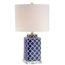 JONATHAN Y 23" Blue/White Chinoiserie Ceramic LED Table Lamp, Hand-Painted Tr...