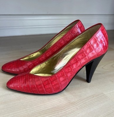 Walter Steiger Designer Vintage Red Crocodile Skin Pumps Sz 6 OOAK  Gently worn