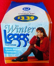 WINTER LEGGS PANTYHOSE ~ IVORY ~WARM RIBBED OPAQUES ~ CONTROL TOP ~ SIZE: Q ~ NN