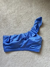 Victorias Secret One Shoulder Ruffle Padded Bikini Top Swimwear Blue Size Medium