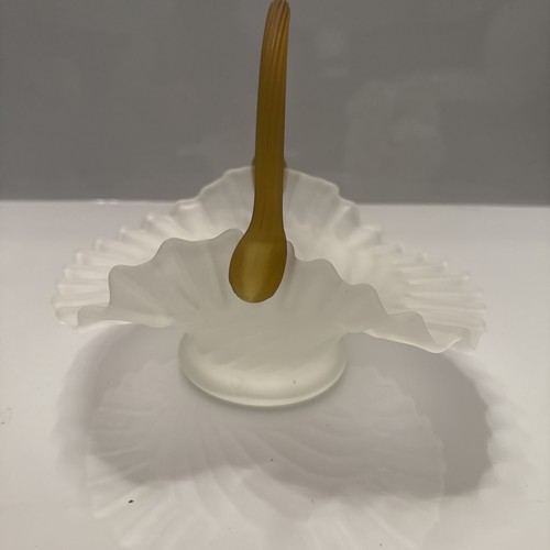Fenton Frosted Ruffled Rim Root Beer Handle Depression Glass Beautiful