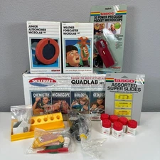 VTG SET Skillcraft Quadlab Tasco Microscope Slides Astronomer Weather SCIENCE