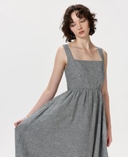 Quince 100% European Linen Fit Flare Midi Classic Mini Gingham XL Pockets! NWOT