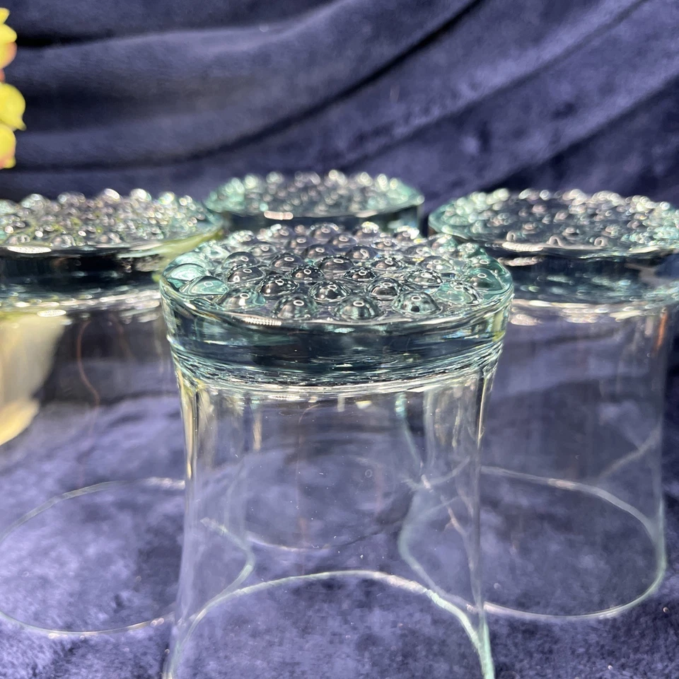 Libbey Aqua Hob Nob Double Old Fashion Glasses Curved Bubble Bottom VTG Set Of 4 - Image 4 of 4