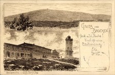 Litho Brocken im Harz, Brockenturm, Brockenhotel und Aussichtsturm - 11542738