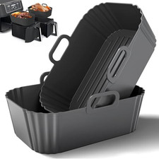 Silicone Air Fryer Liners 2 Pack, Reusable for Ninja 8-10Qt, Black