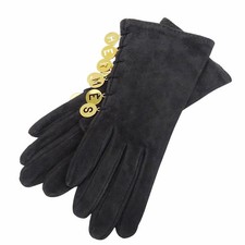 HERMES Gloves Women's Brand Suede Black Size 6 1/2 Gloves Fashionable with Logo