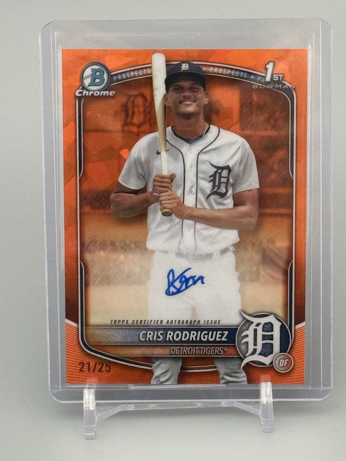 CRIS RODRIGUEZ AUTO ORANGE /25 - 2025 BOWMAN CHROME 1ST SAPPHIRE CPSA-CR Tigers