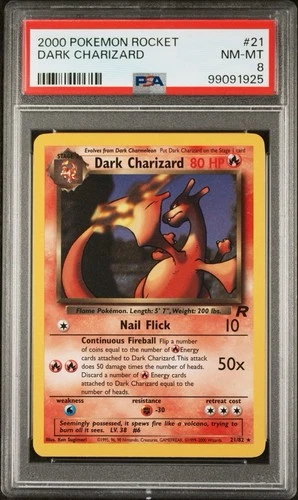 PSA 8 NM-MT 2000 Pokemon Team Rocket Dark Charizard 21/82 WotC Vintage Non-holo