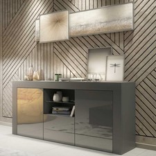 TV Unit TV Stand Sideboard Cabinet Grey Gloss Doors Storage Media Console 145cm