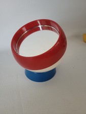 Vtg Retro Vanity Desk Mirror 5" Compact Round Globe Red White Blue 70 80's Decor