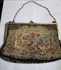 Antique Micro Petit Point Needlepoint Floral Purse Handbag Clutch