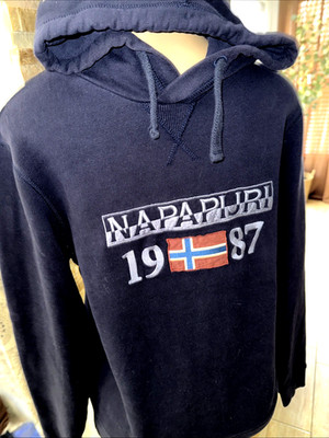 Napapijri Norwegian Patch  1987 Embroidery Navy /Black Hoodie Mens  Sm b18