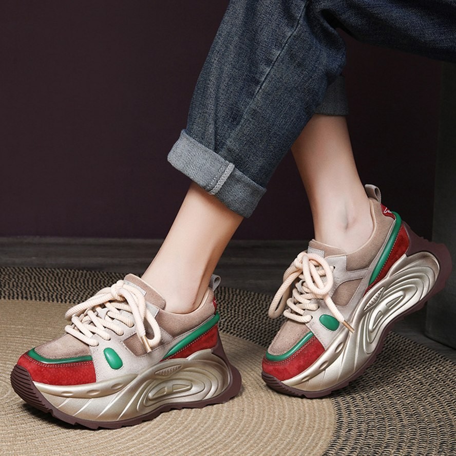 SAOLA Stivali suola spessa donna vera pelle moda sneakers grosse plateau casual