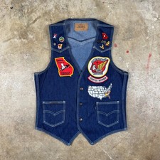 Vintage Levi's Big E Blue Tab Denim Moto Vest S Gold Wing Road Riders 70s 80s