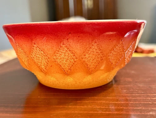 Vintage Fire King Anchor Hocking Kimberly Diamond Cereal Bowl Orange and Red