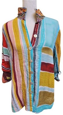 John Mark MOP Button Top Size XS Rayon/Nylon Colorblock Chic Boho