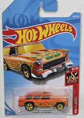 HOTWHEELS CLASSIC 55 NOMAD HW FLAMES 349/365 SHORT CARD 1.64 SCALE ON LONG CARD