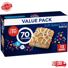 Fiber One 70 Calorie Soft-Baked Bars, Birthday Cake, Snack Bars, 12 Ct