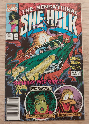 Sensational She-Hulk #16 Marvel 1990 Howard The Duck KEOWN Cover NEWSSTAND B4P3