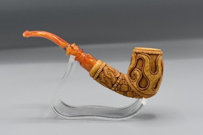 Full Bent Pipe FLAMES  Design new-block Meerschaum Handmade Case#353
