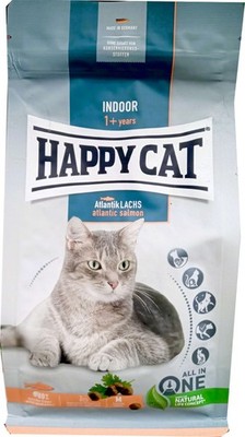 4 kg Happy Cat Adult Indoor (  8,99/kg) mit Atlantik Lachs Trockenfutter Katzen