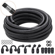 VEVOR 6AN 20 FT Fuel Line Kit Stainless Steel Nylon Braided 12 Hose End Fitting