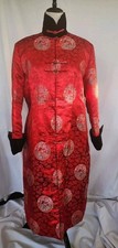 Vintage Chinese Red Brocode Tang Jacket Mandrian Collar Frog Closure Velvet Cuff