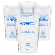 25 - 32oz. 1000ml Disposable Flexible Clear Graduated Plastic Mixing Cups, Paint