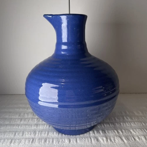 Vintage Bauer Pottery Blue Coffee Tea Carafe Pitcher, Ring Ware, no handle/lid