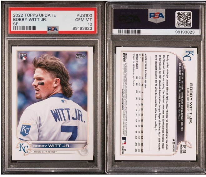 2022 TOPPS UPDATE #US100 BOBBY WITT JR. SP Variation Royals PSA 10 view 2