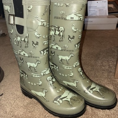 Blue Mountain Rain  Boots Womens's Size 6  Olive Green Outdoor Gear Cow/Horse
