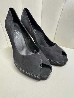 Bolyssi Women s Black Suede Peep Toe Platform Stiletto Heels EU 39 US 8 NEW