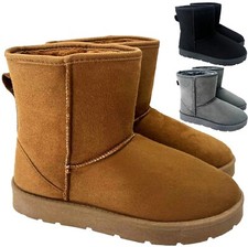 LADIES WOMENS FLAT FAUX FUR LINED SNUGG SLIP ON  WARM WINTER ANKLE SHOES BOOTS