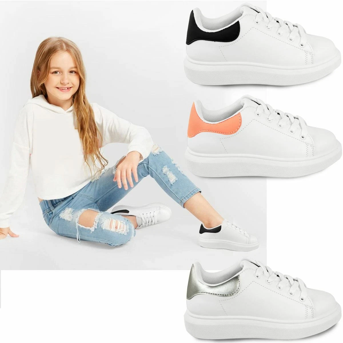 Lace-up sneakers with thick sole - White Black