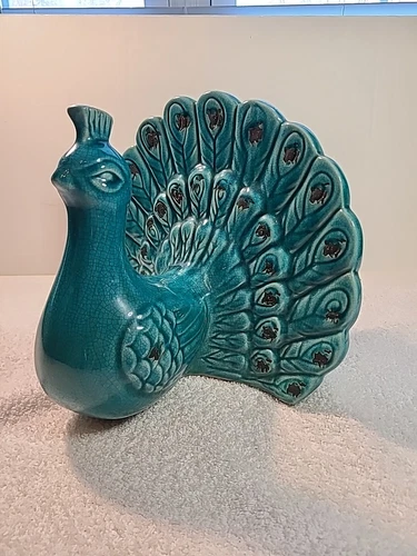 Antique Vtg 1940s Majolica Italian Pottery Peacock Beautiful & RARE!